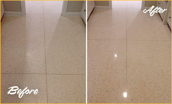 Before and After Picture of a Columbus Granite Stone Floor Polished to Repair Dullness