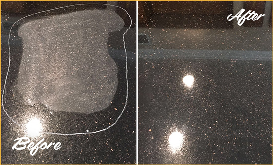 Before and After Picture of a Columbus Granite Stone Countertop Polished to Remove Scratches
