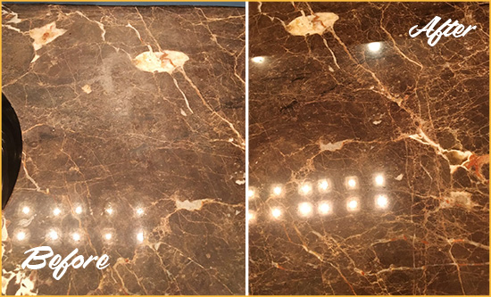 Before and After Picture of a Columbus Marble Stone Countertop Polished to Eliminate Stains