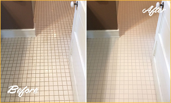 Before and After Picture of a Powell Bathroom Floor Sealed to Protect Against Liquids and Foot Traffic