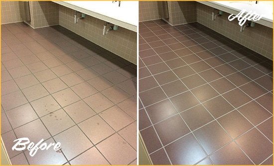 Before and After Picture of a Powell Restroom Sealed to Help Protect Against Scratches