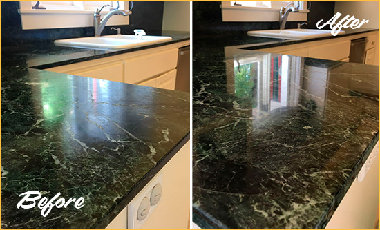 Before and After Picture of a Lithopolis Granite Kitchen Countertop Stone Sealed For Extra Protection