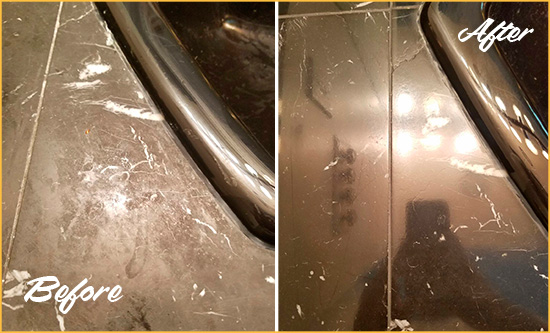 Before and After Picture of a Lithopolis Marble Tub Stone Sealed to Remove Stains