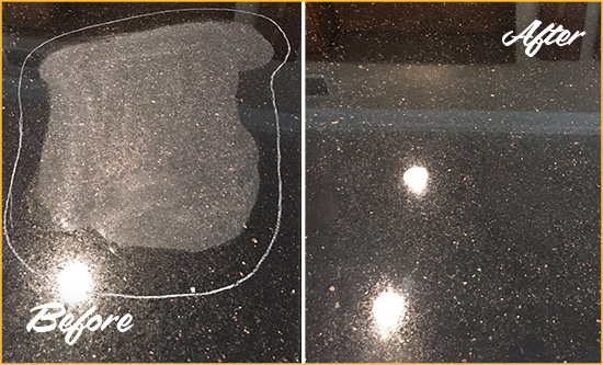 Before and After Picture of a Pickerington Hard Surface Restoration Service on a Granite Countertop to Remove Scratches