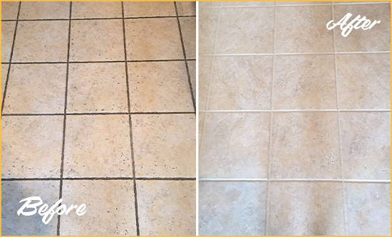 Before and After Picture of a Pataskala Ceramic Floor Cleaned to Remove Soil