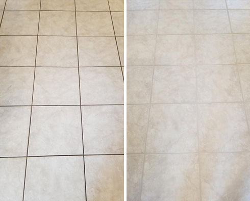 Tile Floor Before and After a Grout Cleaning in Columbus