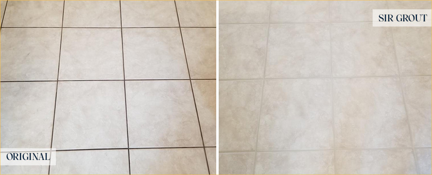 Tile Floor Before and After a Grout Cleaning in Columbus