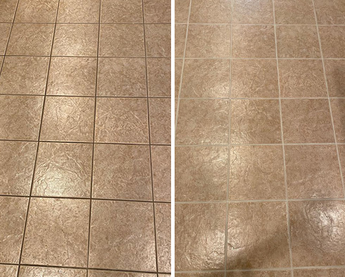 Kitchen Floor Before and After Our New Albany Grout Cleaning Service