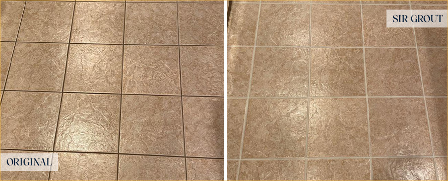 Kitchen Floor Before and After Our New Albany Grout Cleaning Service