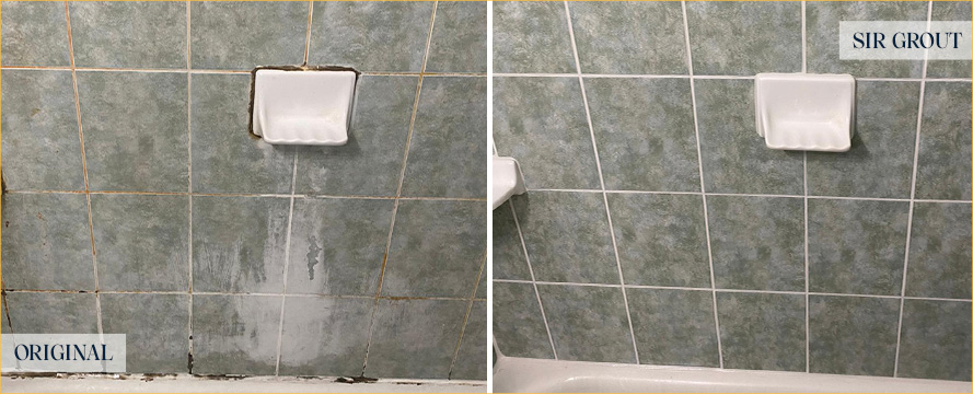 Shower Wall and Seams Before and After a Service from Our Tile and Grout Cleaners in Columbus