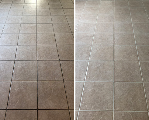 Tile Floor Before and After a Grout Cleaning in Columbus