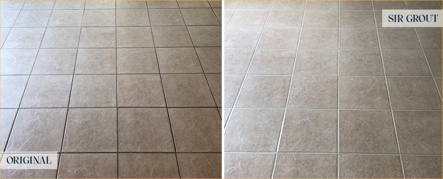 Tile Floor Before and After a Grout Cleaning in Columbus