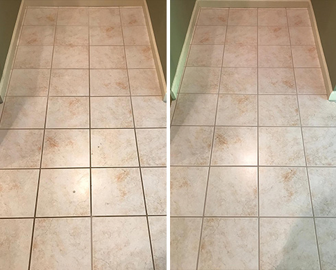 Tile Floor Before and After a Grout Sealing in Columbus