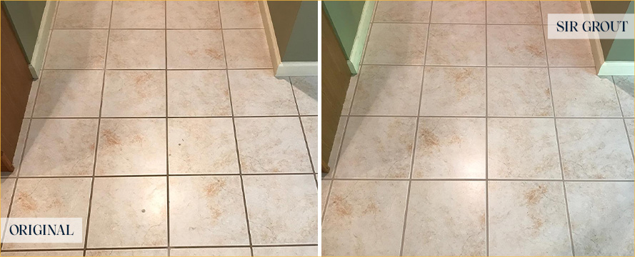 Tile Floor Before and After a Grout Sealing in Columbus