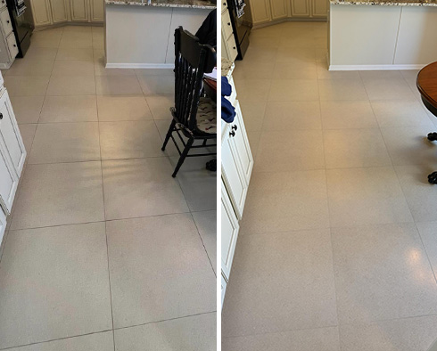 Kitchen Floor Before and After a Grout Cleaning in Lewis Center