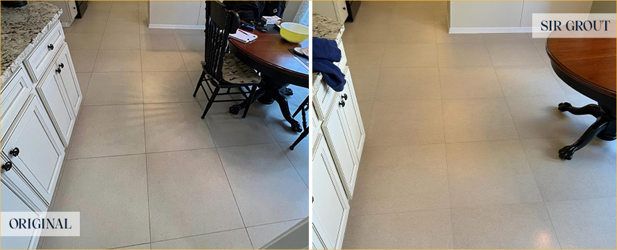 Kitchen Floor Before and After a Grout Cleaning in Lewis Center