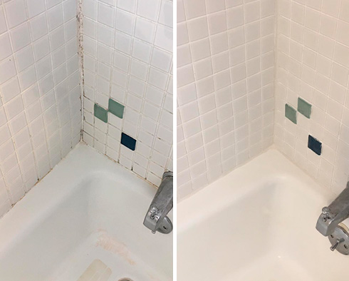 Shower Before and After Our Caulking Services in Galena, OH