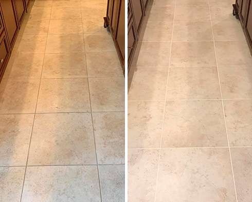 Kitchen Floor Before and After a Grout Sealing in Columbus