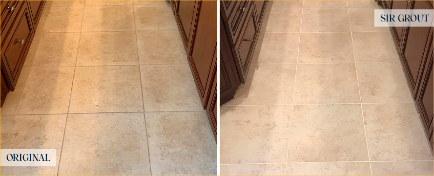 Kitchen Floor Before and After a Grout Sealing in Columbus