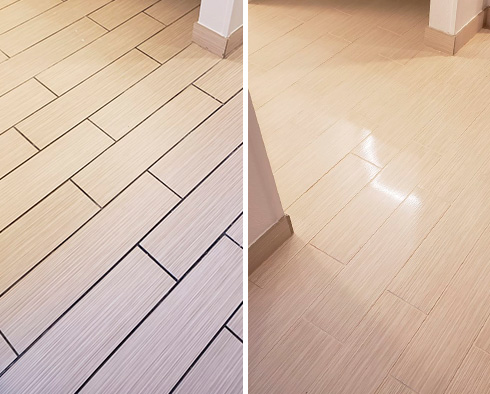 Floor Before and After a Grout Recoloring in Columbus, OH