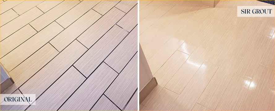 Floor Before and After a Flawless Grout Recoloring in Columbus, OH