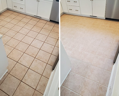 Kitchen Floor Before and After a Service from Our Tile and Grout Cleaners in New Albany