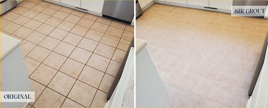 Kitchen Floor Before and After a Service from Our Tile and Grout Cleaners in New Albany