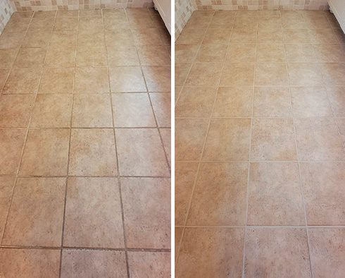 Floor Before and After a Grout Cleaning in Columbus, OH 