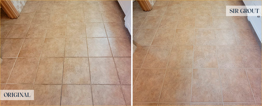 Floor Before and After an Excellent Grout Cleaning in Columbus, OH