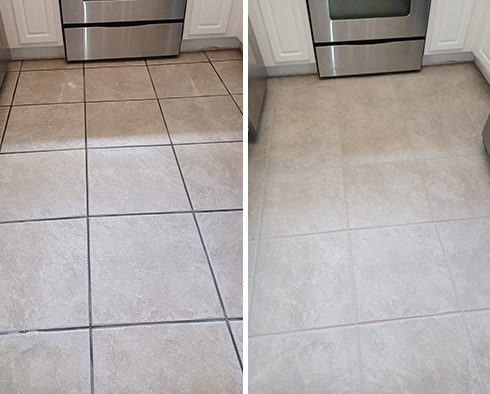 Kitchen Floor Before and After a Grout Sealing in Columbus 