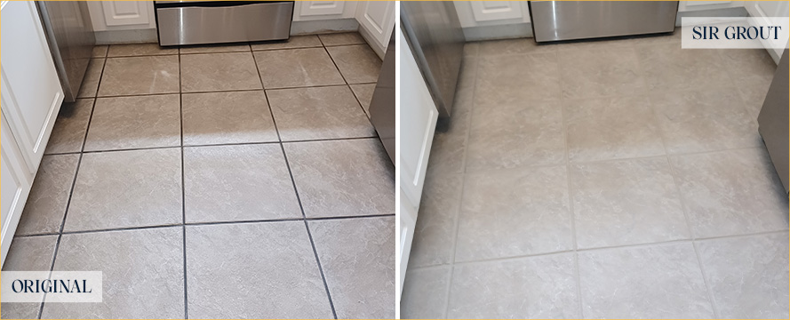 Kitchen Floor Before and After a Grout Sealing in Columbus