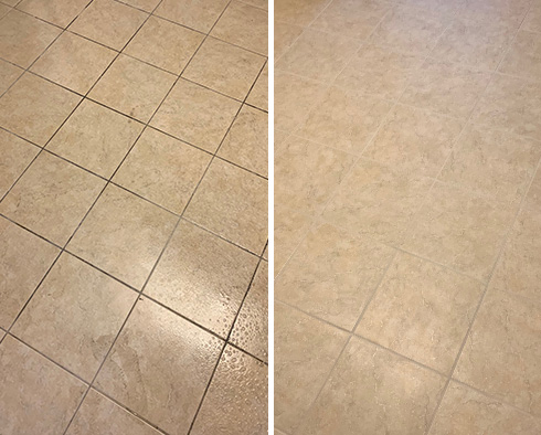 Tile Floor Before and After a Grout Cleaning in Columbus