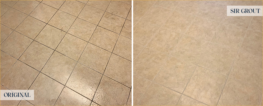 Tile Floor Before and After a Grout Cleaning in Columbus