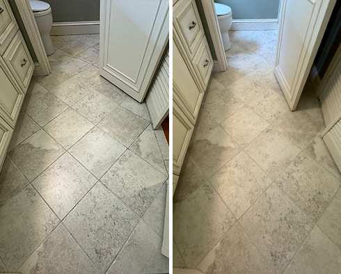 Tile Floor Before and After a Grout Sealing in Columbus