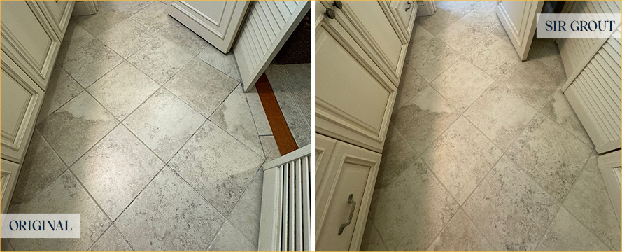 Tile Floor Before and After a Grout Sealing in Columbus